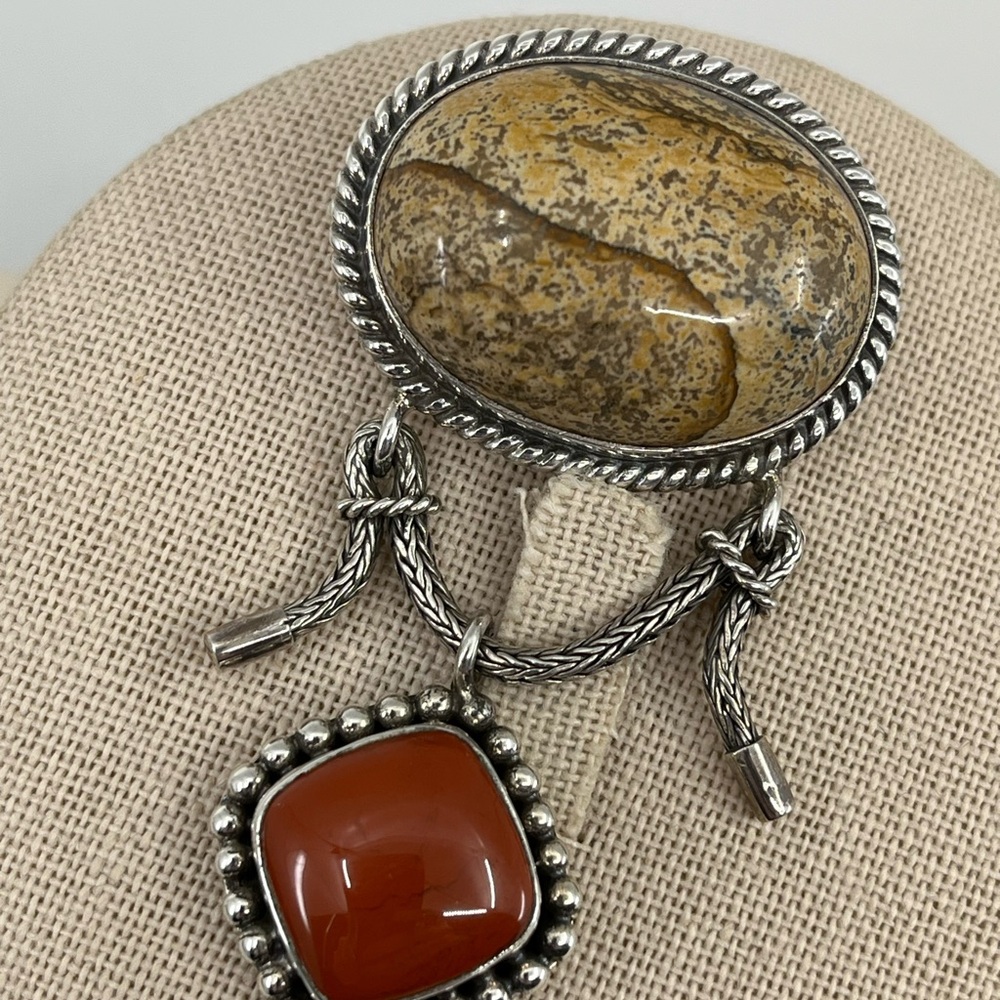 Vintage Sterling Silver Brooch Pendant with Red Jasper, Balinese QVC - Picture 3 of 17